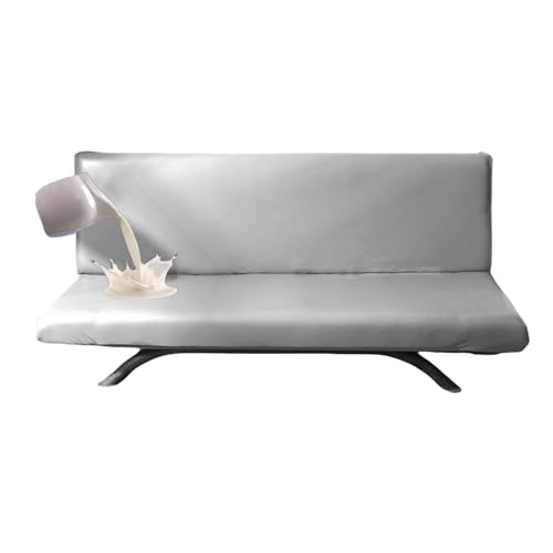 OwkHome Wasserabweisender Futonbezug Ohne Armlehnen – Schonbezug Aus PU-Leder for Schutz des Schlafsofas(Silver,Large) von OwkHome