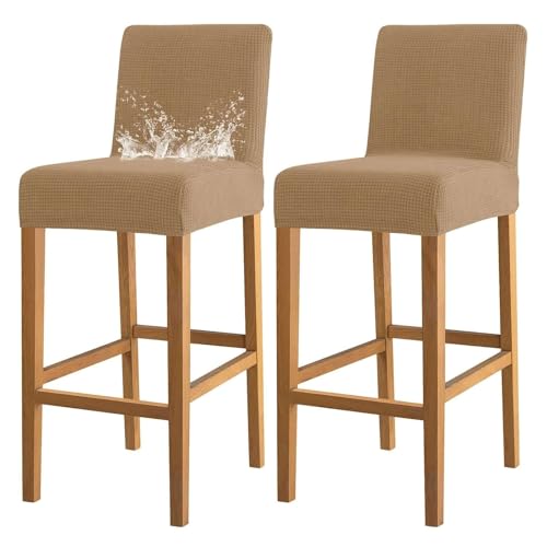 OwkHome Wasserabweisendes Barhocker-Bezugsset Mit Rückenlehne, rutschfeste Schonbezüge for Esszimmer Und Küche(Khaki,2 Pack) von OwkHome