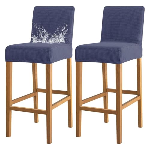 OwkHome Wasserabweisendes Barhocker-Bezugsset Mit Rückenlehne, rutschfeste Schonbezüge for Esszimmer Und Küche(Navy Blue,2 Pack) von OwkHome