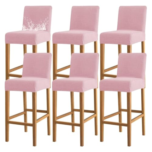 OwkHome Wasserabweisendes Barhocker-Bezugsset Mit Rückenlehne, rutschfeste Schonbezüge for Esszimmer Und Küche(Pink,6 Pack) von OwkHome