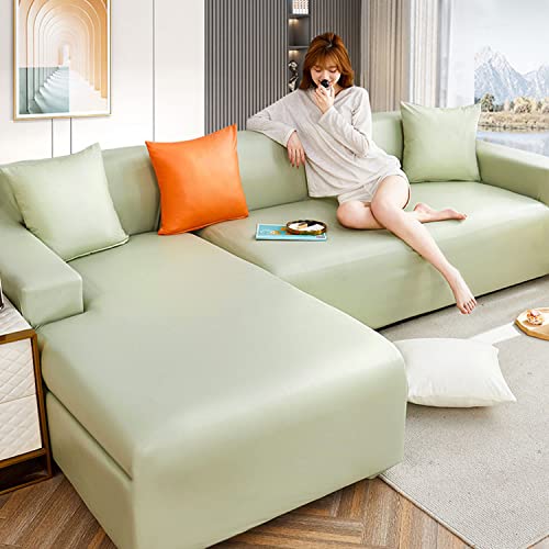 OwkHome Wasserabweisendes Sofabezug-Set Aus PU-Leder, Rutschfester Ecksofa-Schutz(Light Green,2 Seater+4 Seater) von OwkHome