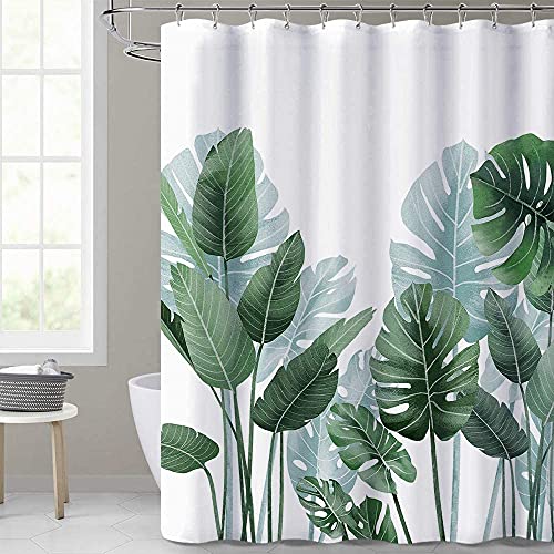 OwkHome Wasserdichter Duschvorhang Mit Tropischen Blättern Und 12 Rostbeständigen Haken, Badezimmerdekor Aus Polyester(Green,W 70.9" x L 78.7") von OwkHome