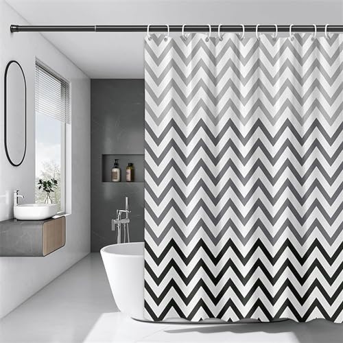 OwkHome Wasserdichter Duschvorhang aus PEVA – schimmelresistent, schnelltrocknend und waschbar – 180 x 200 cm – 12 Haken(Black Stripe,W 70.9" x L 70.9") von OwkHome