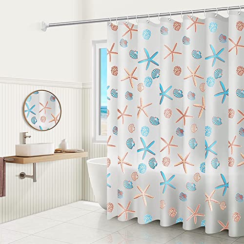 OwkHome Wasserdichter Duschvorhang aus PEVA – schimmelresistent, schnelltrocknend und waschbar – 180 x 200 cm – 12 Haken(Starfish,W 70.9" x L 70.9") von OwkHome