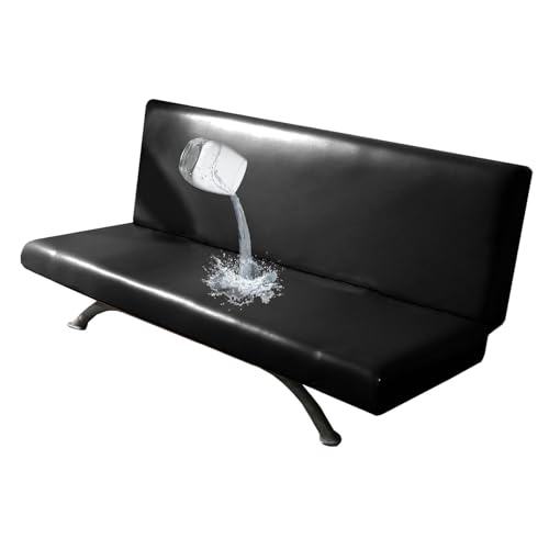 OwkHome Wasserdichter Futonbezug Ohne Armlehnen, Sofabezug Aus Kunstleder for Klappsofas(Black,Large) von OwkHome
