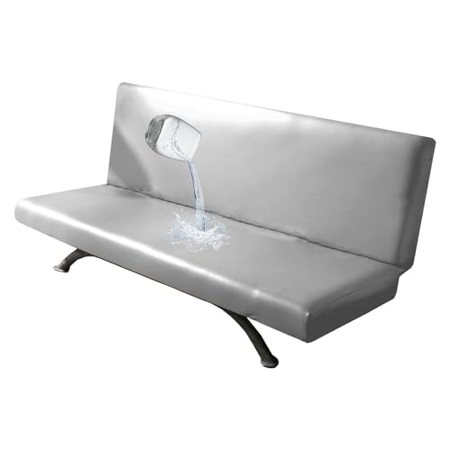 OwkHome Wasserdichter Futonbezug Ohne Armlehnen, Sofabezug Aus Kunstleder for Klappsofas(Silver,S) von OwkHome