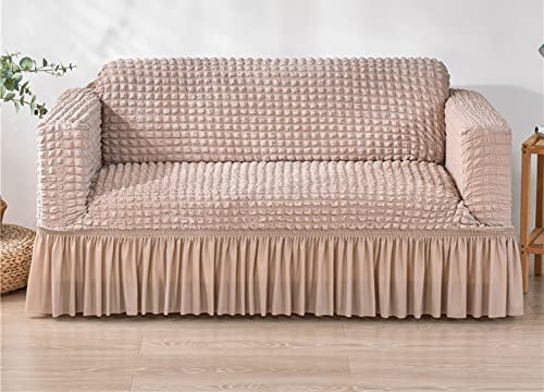 OwkHome Wasserdichter Jacquard-Sofabezug, Stretch-Möbelschutz Mit Rutschfestem Griff(Pink,3 Seater(190-230cm)) von OwkHome