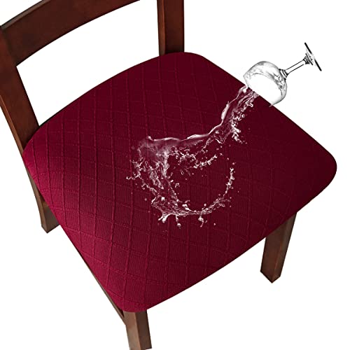 OwkHome Wasserdichter Sitzbezug for Esszimmerstühle, Elastischer, Passgenauer Schutz Mit Schneller Installation, Abnehmbarer, Waschbarer Schonbezug(Wine Red,2 PCS) von OwkHome