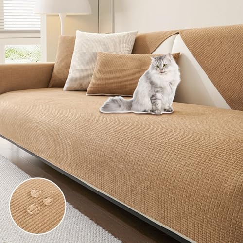 OwkHome Wasserdichter Sofabezug Aus Chenille, Kratzfester, Rutschfester Schonbezug for Anbausofas, Haustierbeständiger Möbelschutz(Khaki,110 * 180CM) von OwkHome