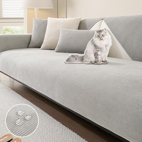 OwkHome Wasserdichter Sofabezug Aus Chenille, Kratzfester, Rutschfester Schonbezug for Anbausofas, Haustierbeständiger Möbelschutz(LightGray,110 * 160CM) von OwkHome