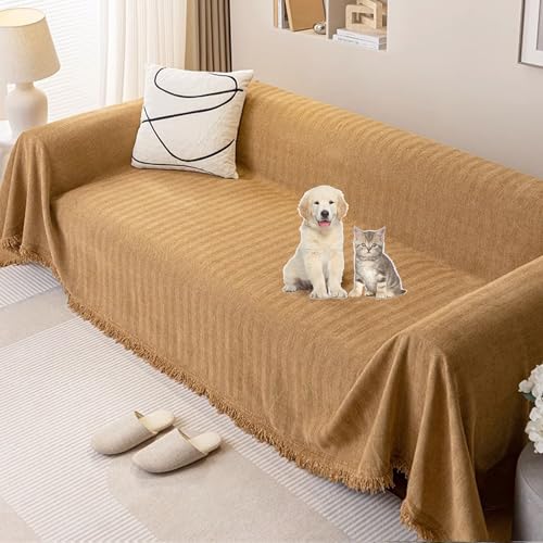 OwkHome Wasserdichter Sofabezug for Haustiere, Rutschfester Schnittschutz, Chenille-Möbelbezug(Curry,180 * 260cm/71 * 102in) von OwkHome
