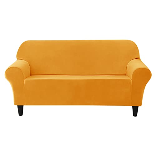 OwkHome Wasserdichter Stretch-Sofabezug Mit Jacquard-Muster Und Rutschfesten Ankern(Orange,2 Seater 140-185cm) von OwkHome