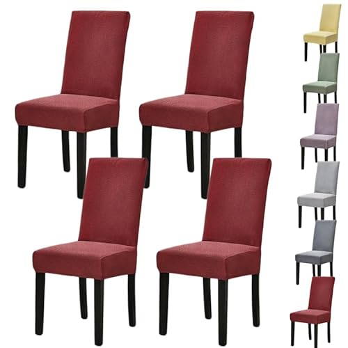 OwkHome Wasserdichter Stuhlbezug for Parson-Stuhl – Dicker Jacquard-Stretchbezug for Esszimmer, Hotel, Restaurant(Red 4pcs) von OwkHome