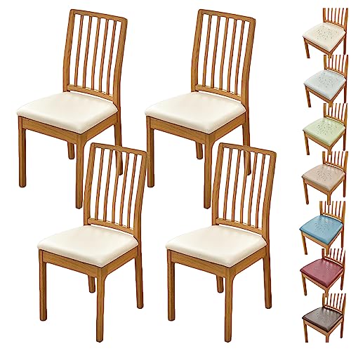 OwkHome Wasserdichter Stuhlschutz Aus PU-Leder, Verdickter Elastischer Sitzbezug(Beige 4pcs) von OwkHome