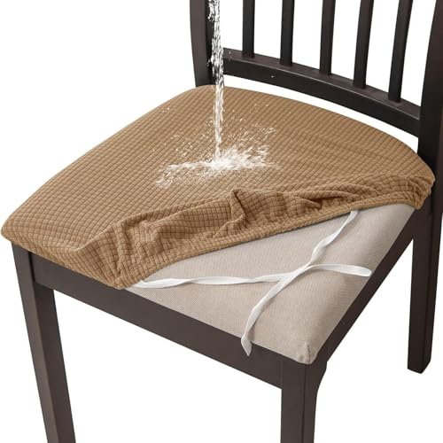 OwkHome Wasserdichtes, Waschbares Sitzbezug-Set for Esszimmerstühle, Haustierresistenter Schutz Mit Rutschfester Passform (4er-Pack)(Khaki,4 Pieces) von OwkHome