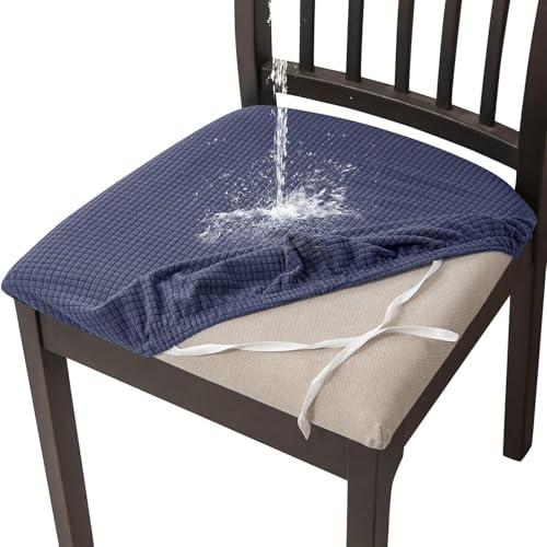 OwkHome Wasserdichtes, Waschbares Sitzbezug-Set for Esszimmerstühle, Haustierresistenter Schutz Mit Rutschfester Passform (4er-Pack)(Navy Blue,4 Pieces) von OwkHome