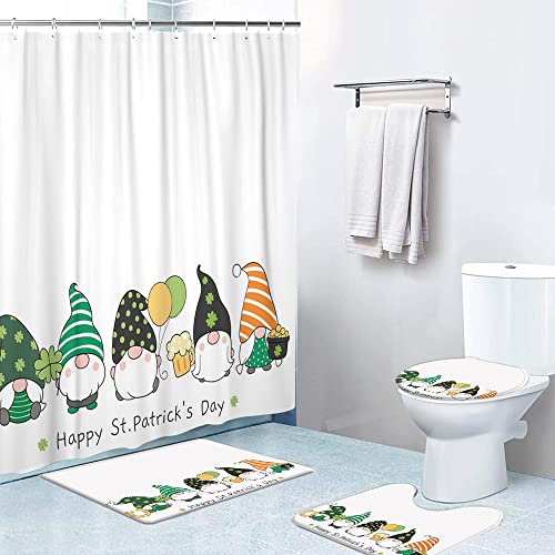 OwkHome Wasserdichtes Duschvorhang-Set Mit Osterhasen-Ei, Mit Rutschfester Badematte, Toilettendeckelbezug Und U-förmigem Teppich, 183,9 X 183,9 cm, Inkl. 12 Haken, Badezimmer-Dekor-Set(Gnomes) von OwkHome
