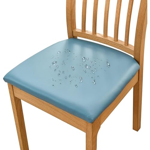 OwkHome Wasserdichtes Sitzbezug-Set Aus PU-Leder for Esszimmerstühle, Rutschfester Elastischer Schutz for Küchenstühle (2er-Pack)(Blue,Set of 2) von OwkHome