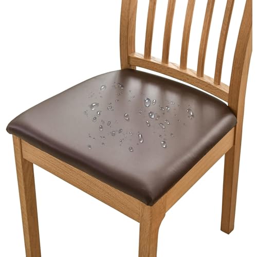 OwkHome Wasserdichtes Sitzbezug-Set Aus PU-Leder for Esszimmerstühle, Rutschfester Elastischer Schutz for Küchenstühle (2er-Pack)(Coffee,Set of 6) von OwkHome