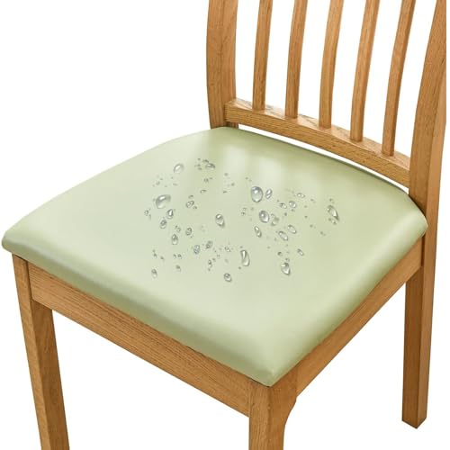 OwkHome Wasserdichtes Sitzbezug-Set Aus PU-Leder for Esszimmerstühle, Rutschfester Elastischer Schutz for Küchenstühle (2er-Pack)(Green,Set of 6) von OwkHome