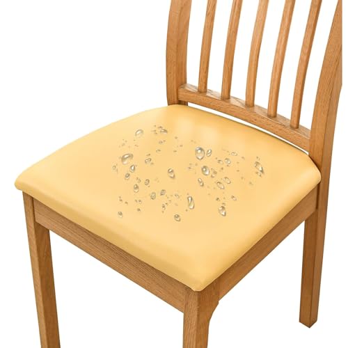 OwkHome Wasserdichtes Sitzbezug-Set Aus PU-Leder for Esszimmerstühle, Rutschfester Elastischer Schutz for Küchenstühle (2er-Pack)(Yellow,Set of 2) von OwkHome