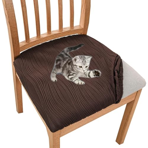 OwkHome Wasserdichtes Sitzbezug-Set for Esszimmerstühle, Abnehmbare, Elastische Küchenhussen Mit Bändern(Coffee,4 Pack) von OwkHome