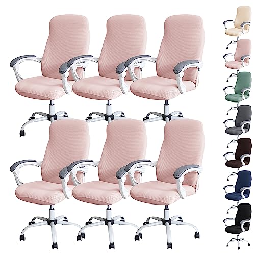 OwkHome Wasserdichtes Stretch-Stuhlbezug-Set for Büro- Und Gaming-Stühle, Universelle Passform Mit Reißverschlussschutz (1/2/4/6 Stück)(Pink 6pcs,Large) von OwkHome
