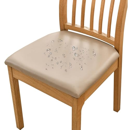 OwkHome Wasserdichtes Stuhlsitzbezug-Set Aus PU-Leder, Passende Schonbezüge for Esszimmer- Und Küchenstühle(Beige 1,Set of 2) von OwkHome