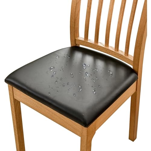 OwkHome Wasserdichtes Stuhlsitzbezug-Set Aus PU-Leder, Passende Schonbezüge for Esszimmer- Und Küchenstühle(Black,Set of 4) von OwkHome
