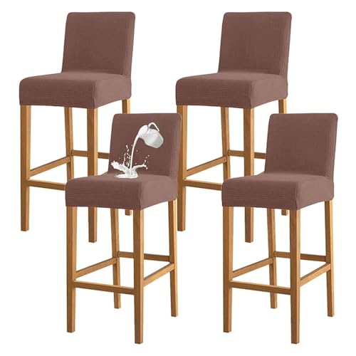 OwkHome Wasserfeste Barhocker-Schonbezüge Mit Sicherem Sitz for Schutz Der Oberfläche(Light Coffee,Set of 4) von OwkHome