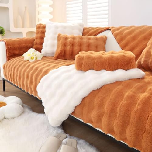 OwkHome Wave Plüsch Sofabezug Rutschfester Schnittschutz Verdickter Waschbarer Haustierfreundlicher(Caramel,70 * 180cm/27.6 * 71in) von OwkHome