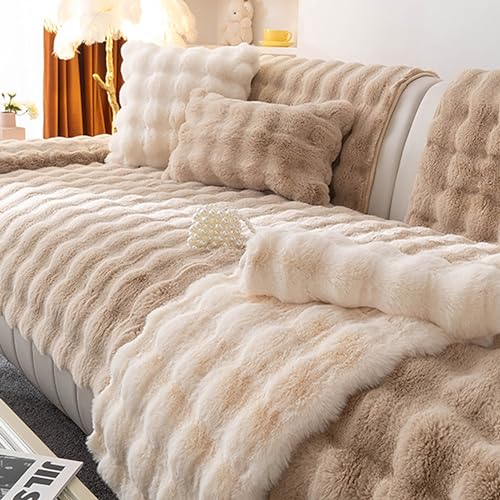 OwkHome Wave Plüsch Sofabezug Rutschfester Schnittschutz Verdickter Waschbarer Haustierfreundlicher(Curry,Pillow17.7 * 17.7in) von OwkHome