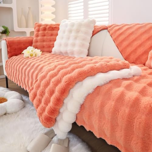OwkHome Wave Plüsch Sofabezug Rutschfester Schnittschutz Verdickter Waschbarer Haustierfreundlicher(Orange,70 * 180cm/27.6 * 71in) von OwkHome