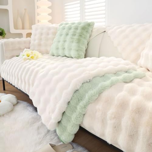 OwkHome Wave Plüsch Sofabezug Rutschfester Schnittschutz Verdickter Waschbarer Haustierfreundlicher(White,110 * 180cm/43 * 71in) von OwkHome
