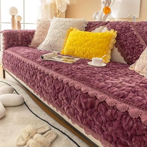 OwkHome Weicher Plüsch-Sofabezug, Wendbar, Waschbar, Schutz for Sofas Mit 1–4 Kissen(Purple,110 * 240cm/43 * 94.5in) von OwkHome