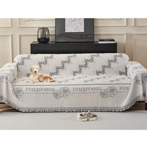 OwkHome Wendbare Chenille-Sofabezugdecke Mit Quasten, Rutschfester Doppelseitiger Couchschutz, Waschbarer Möbelbezug(Grey,180 * 230cm/71 * 90.5in) von OwkHome