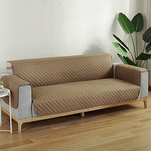 OwkHome Wendbarer, Wasserdichter, Gesteppter Schonbezug Mit Elastischem Gurt for Sofa Und Sessel, Möbelschutz(Camel,XL-Large (78'x86')) von OwkHome