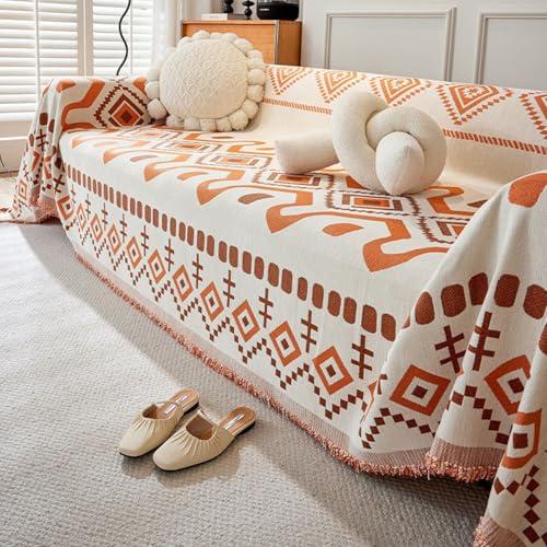 OwkHome Wendbarer Boho-Sofabezug – Universeller Rutschfester Schonbezug for Couchen und Zweisitzer, waschbar(Orange,180 * 380cm/71 * 150in) von OwkHome