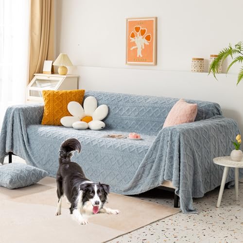 OwkHome Wendbarer Jacquard-Sofabezug Aus Plüsch – Multifunktionaler Schonbezug for Haustiere for Anbausofas(Blue,180 * 280cm/71 * 110in) von OwkHome