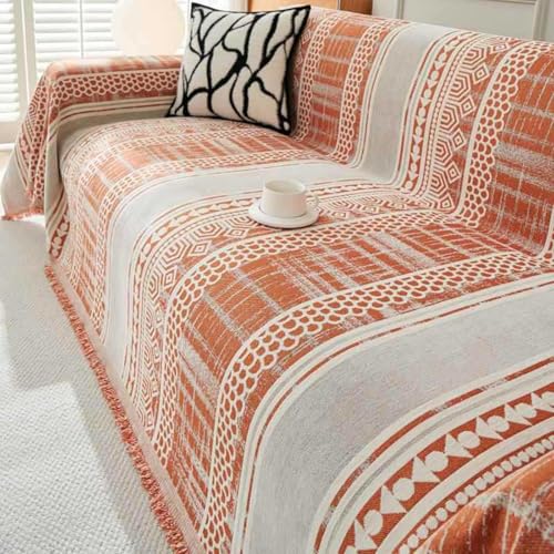OwkHome Wendbarer Sofabezug Aus Chenille, Doppelseitig, Waschbar, rutschfest, Möbelschutz(Orange,180 * 180cm/71 * 71in) von OwkHome