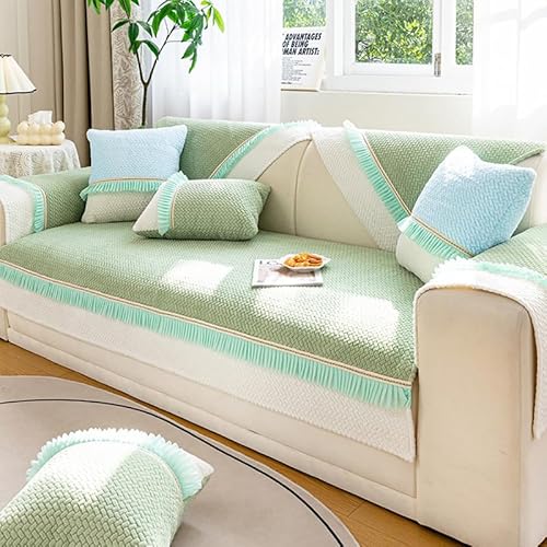 OwkHome Wendbarer Sofabezug Aus Chenille, Doppelseitig, rutschfest, Waschbar, Möbelschutz for Sofas Und Futons(Green,110 * 210cm/43 * 83in) von OwkHome