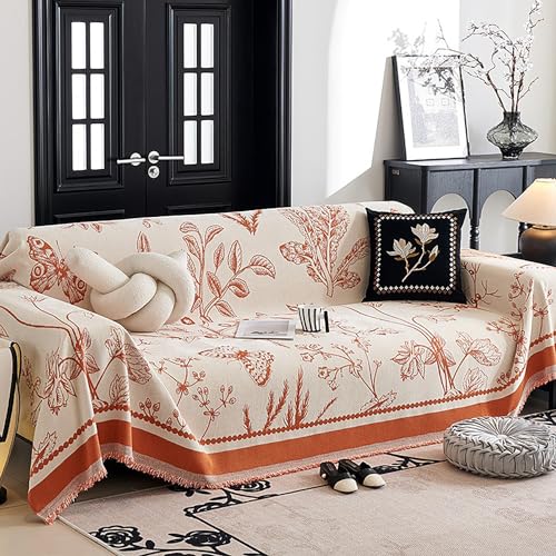 OwkHome Wendbarer Sofabezug Aus Chenille, Rutschfester Mehrzweck-Möbelschutz(Orange,180 * 360cm/71 * 142in) von OwkHome