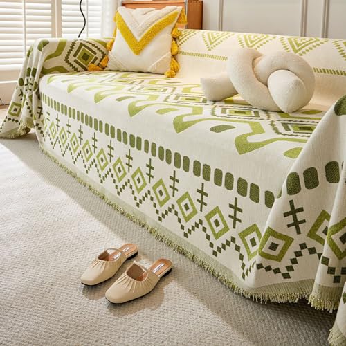 OwkHome Wendbarer Sofabezug Im Boho-Stil, Universeller, Rutschfester Sofaschutz, Waschbar, for Haustiere(Green,180 * 260cm/71 * 102in) von OwkHome