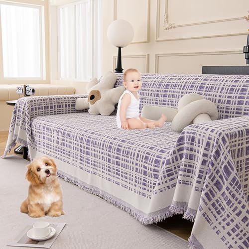 OwkHome Wendbarer Sofabezug Mit Karomuster, Doppelseitig, rutschfest, Waschbar, Haustierfreundlich, Möbelschutz(Purple,180 * 230cm/71 * 90.5in) von OwkHome