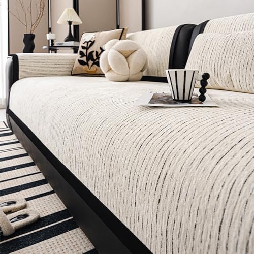 OwkHome Wendbarer Sofabezug for 3-Kissen-Couch, Weicher Chenille-Schonbezug – Universelle Passform for Alle Jahreszeiten(Beige,70 * 210CM) von OwkHome