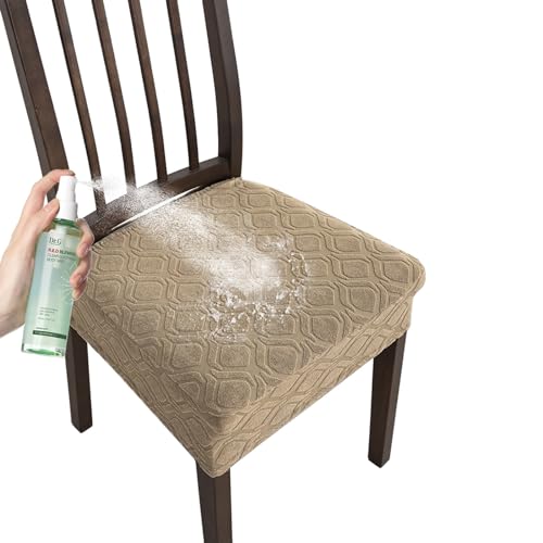 OwkHome wasserdichte, rutschfeste Stuhlhussen for Esszimmerstühle, 4er-Set, Jacquard-Schutzhüllen Mit Schnallen(Khaki,Set of 6) von OwkHome