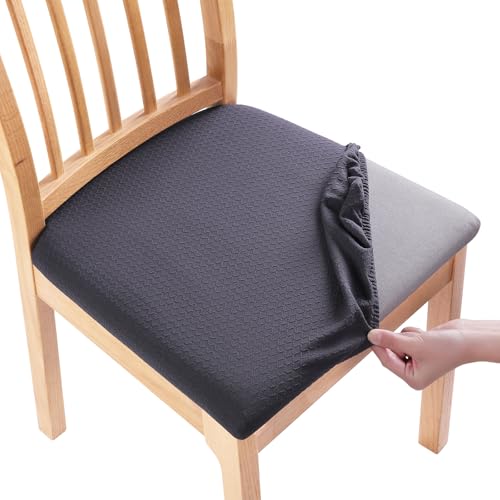 OwkHome wasserdichte Jacquard-Stretch-Esszimmerstuhl-Schonbezüge Mit Elastischen Riemen, Abnehmbarer Sitzschutz for Hotelhochzeiten(Dark Gray,2 Pieces) von OwkHome