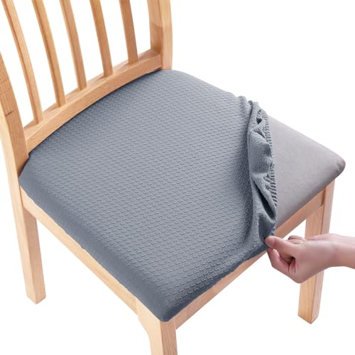 OwkHome wasserdichte Jacquard-Stretch-Esszimmerstuhl-Schonbezüge Mit Elastischen Riemen, Abnehmbarer Sitzschutz for Hotelhochzeiten(Light Gray,4 Pieces) von OwkHome