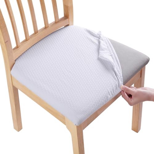 OwkHome wasserdichte Jacquard-Stretch-Esszimmerstuhl-Schonbezüge Mit Elastischen Riemen, Abnehmbarer Sitzschutz for Hotelhochzeiten(White,2 Pieces) von OwkHome