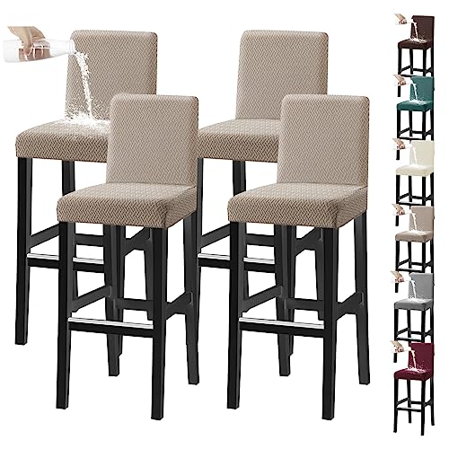 OwkHome wasserdichte Stretch-Barhocker-Bezüge, Elastische Hussen for Schutz Der Pub-Theke(Khaki 4pcs) von OwkHome